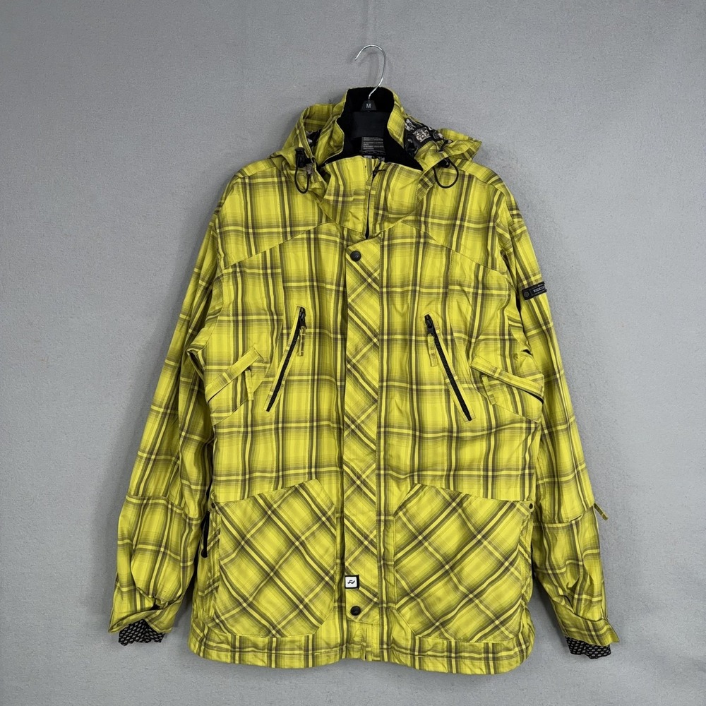 Ride Snowboards Jacket Mens Large Yellow Plaid Hooded Insulated Ski Snowboard